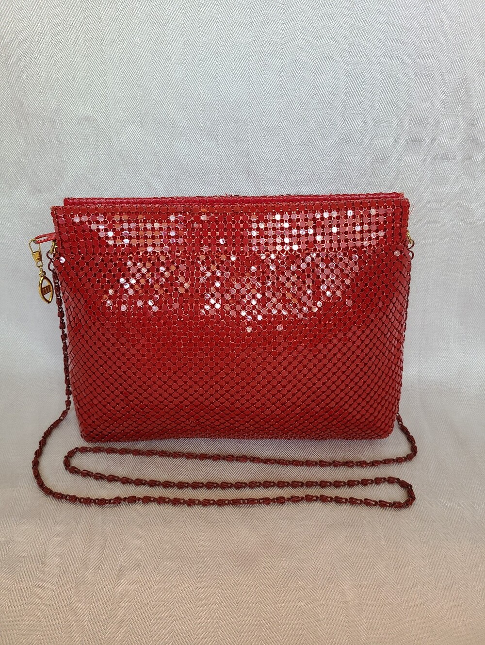 Vintage Red metal Mesh Crossbody Clutch by Marlo